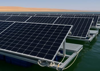 Energía solar flotante sobre embalse con paneles solares