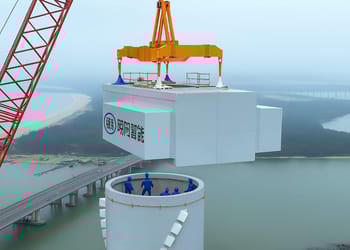 Turbina marina china en alta mar con fondo de cielo despejado