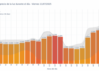Gráfico de precios de la luz por horas para el Viernes 11 de Julio de 2025