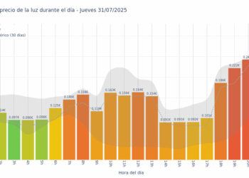 Gráfico de precios de la luz por horas para el Jueves 31 de Julio de 2025