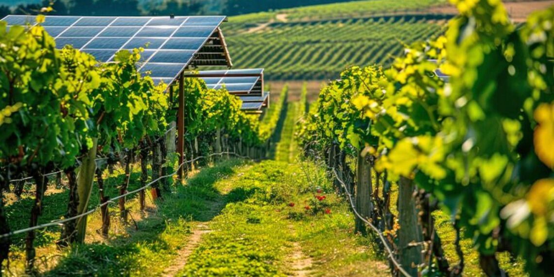 campo de lechugas bajo paneles solares elevados