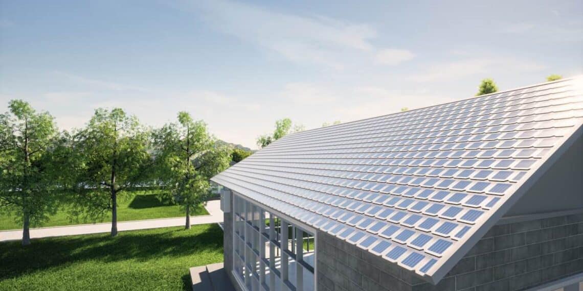Tejado con tejas solares termoeléctricas integradas y ventilación trasera