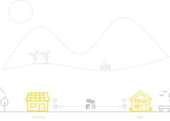 Vecinos intercambiando energía con IA en mercado P2P local, gráfico de flujos.
