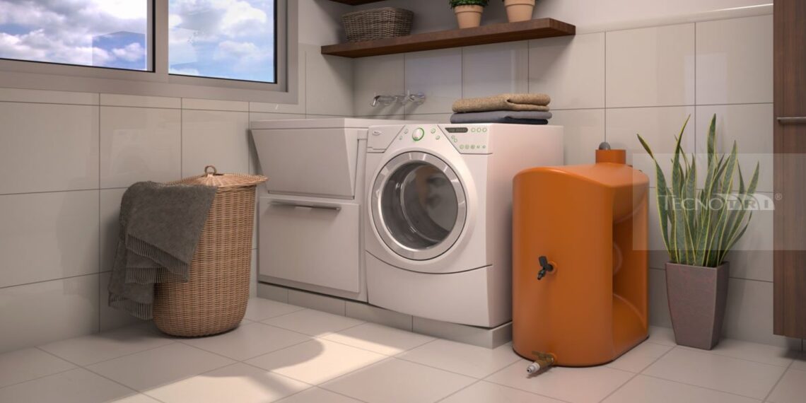 Lavadora IoT con depósito que recicla agua gris para cisternas y limpieza