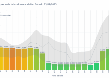 Gráfico de precios de la luz por horas para el Sábado 13 de Septiembre de 2025