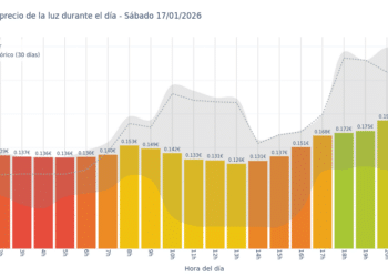 Gráfico de precios de la luz por horas para el Sábado 17 de Enero de 2026