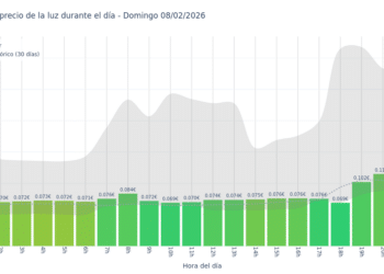 Gráfico de precios de la luz por horas para el Domingo 8 de Febrero de 2026