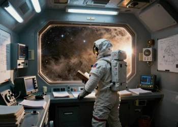 'Project Hail Mary' logró algo casi imposible en ciencia ficción — y la película decidió ignorarlo por completo 2 Solitary astronaut in a spacecraft control room gazing at an alien starfield, blending science and imagination.