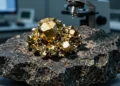 Close-up of pyrite crystals in dark shale, highlighting hidden lithium discovery for battery supply.
