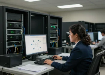 Gobiernos que no pueden usar ChatGPT están apostando por modelos de lenguaje pequeños: una transición silenciosa que podría redefinir la IA pública 6 Public servant working with neural network visualization in a modest government IT server room