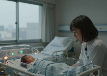 No hubo radiación, pero los bebés nacieron antes y más pequeños: el rastro biológico del miedo colectivo tras Fukushima 3 Newborn in incubator with a worried mother in a dim hospital ward post-Fukushima disaster