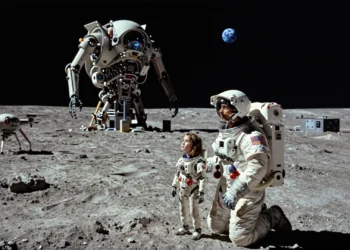 Pragmata, el juego de Capcom ambientado en la Luna, convierte la lucha contra la IA en la metáfora sci-fi más oportuna de 2025 4 A systems auditor and an android girl on the Moon, gazing at a grotesque structure in the lunar landscape.