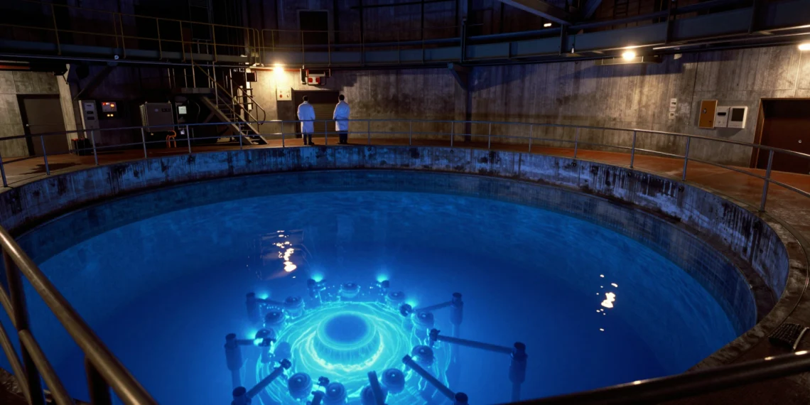Un resplandor azul que nadie supo explicar en 1934 hoy detecta neutrinos bajo el hielo antártico y ayuda a diagnosticar cáncer 1 Cherenkov radiation glow from spent fuel pool in nuclear reactor, reflecting cobalt-blue light.