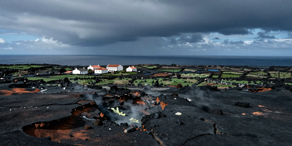 Una marea de magma silenciosa sacudió una isla portuguesa con miles de terremotos y se detuvo a solo 1,6 kilómetros de la superficie 1 Paisaje volcánico de la isla de São Jorge, Azores, con fisuras en roca basáltica y vapor sulfúrico emergiendo del suelo