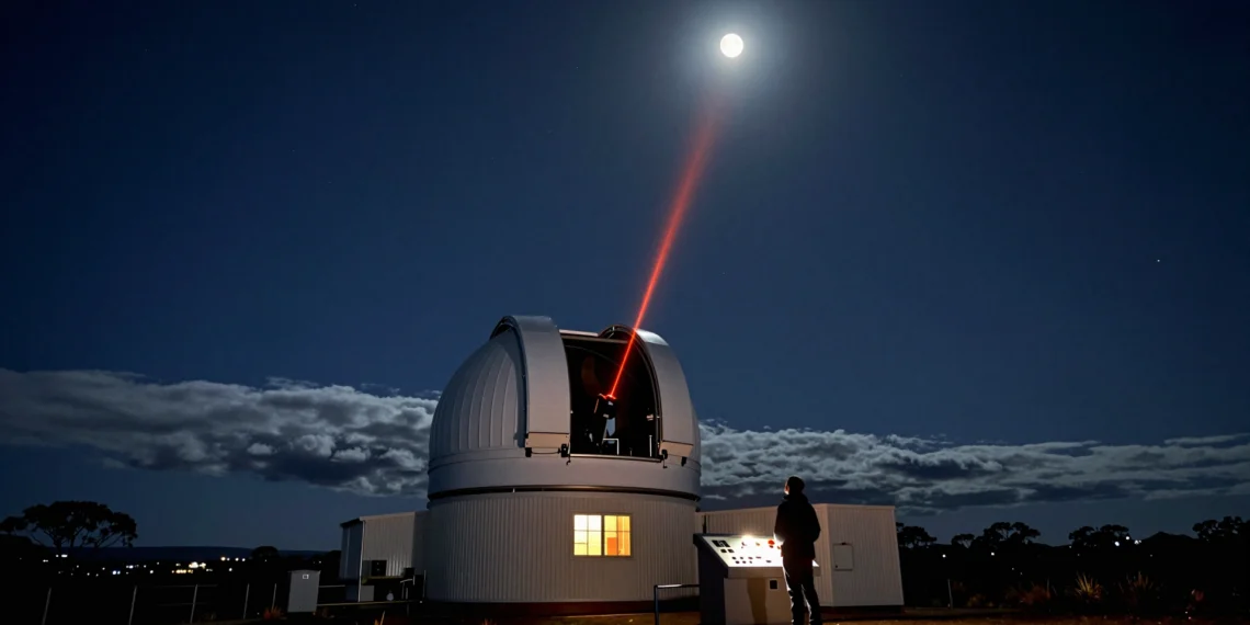 Artemis II retransmitió vídeo en alta definición desde la Luna con un láser que cuesta una fracción de lo habitual 1 Telescopio en observatorio nocturno de Canberra emite láser infrarrojo hacia la Luna, tecnología usada en Artemis II