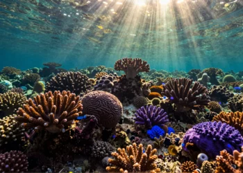 Dentro de los arrecifes de coral se esconde una "biblioteca molecular" con 645 especies microbianas desconocidas y potencial médico inexplorado 1 Arrecife de coral vibrante en el Pacífico con microorganismos y partículas bioluminiscentes