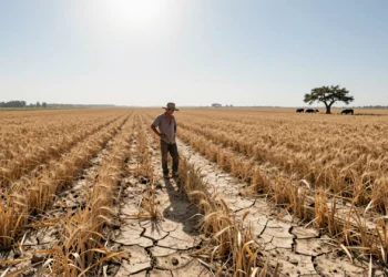 Calor extremo y agricultura: un millón de europeos más sufrieron inseguridad alimentaria en 2023, y la tendencia no se detiene 5 Campo agrícola europeo afectado por calor extremo, con tierra agrietada y cultivos marchitos.