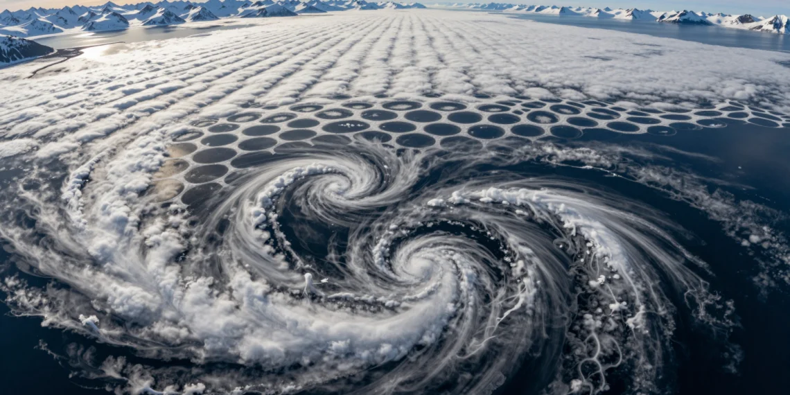 Nubes en espiral, vórtices y una tormenta polar: lo que un satélite de la NASA captó sobre Alaska en el último día del invierno 1 Fotografía aérea de nubes en espiral y tormentas polares sobre el Golfo de Alaska.