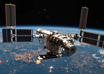 Satélites del tamaño de una nevera con racks de GPU: la startup que quiere mover la IA al espacio para escapar de la crisis energética terrestre 5 Satélite compacto con racks de GPU en órbita baja terrestre, paneles solares desplegados y la Tierra iluminada al fondo