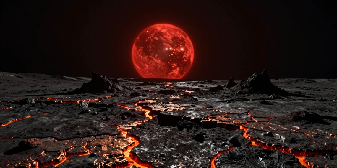 El telescopio Webb analiza la superficie de una "supertierra" a 48 años luz y encuentra un mundo oscuro que recuerda a Mercurio 1 Superficie de una supertierra oscura similar a Mercurio, con rocas volcánicas y una estrella enanas roja.