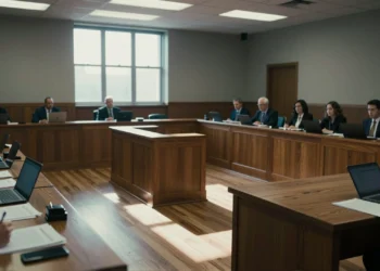 Musk demandó a OpenAI por abandonar su misión sin ánimo de lucro, pero los testimonios del juicio cuentan una historia muy diferente 9 Sala de un tribunal federal en Oakland con mesa de madera, documentos legales y estrado vacío iluminado por luz natural