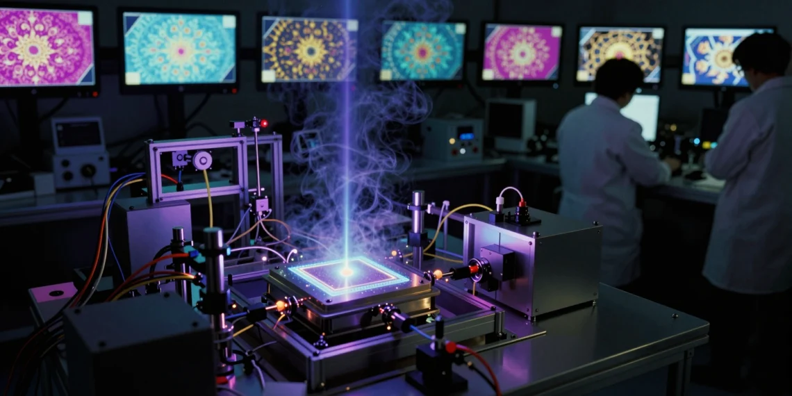 Confirmada en laboratorio una ley universal del crecimiento que la física llevaba 40 años intentando demostrar en dos dimensiones 1 Experimento de física cuántica con un wafer de arsenuro de galio en un laboratorio avanzado.
