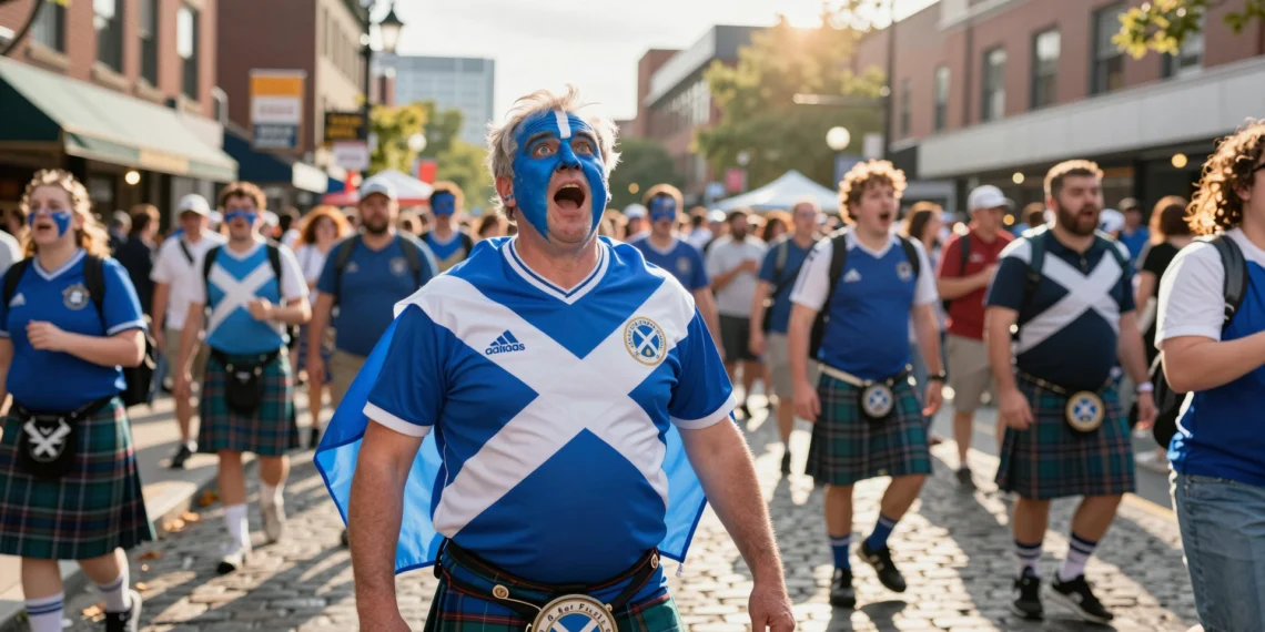 Donny viajó miles de kilómetros para ver a Escocia en el Mundial, y su historia resume todo lo que hace grande a este torneo 1 Aficionado escocés con kilt y cara pintada celebra eufórico en las calles de Boston durante el Mundial