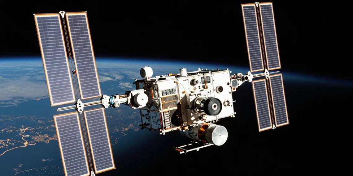 SpaceX quiere llevar los centros de datos de IA al espacio, pero el vacío y el calor podrían frenar sus planes antes de despegar 1 Satélite futurista con paneles solares y racks de servidores en órbita baja sobre la Tierra, en el vacío del espacio