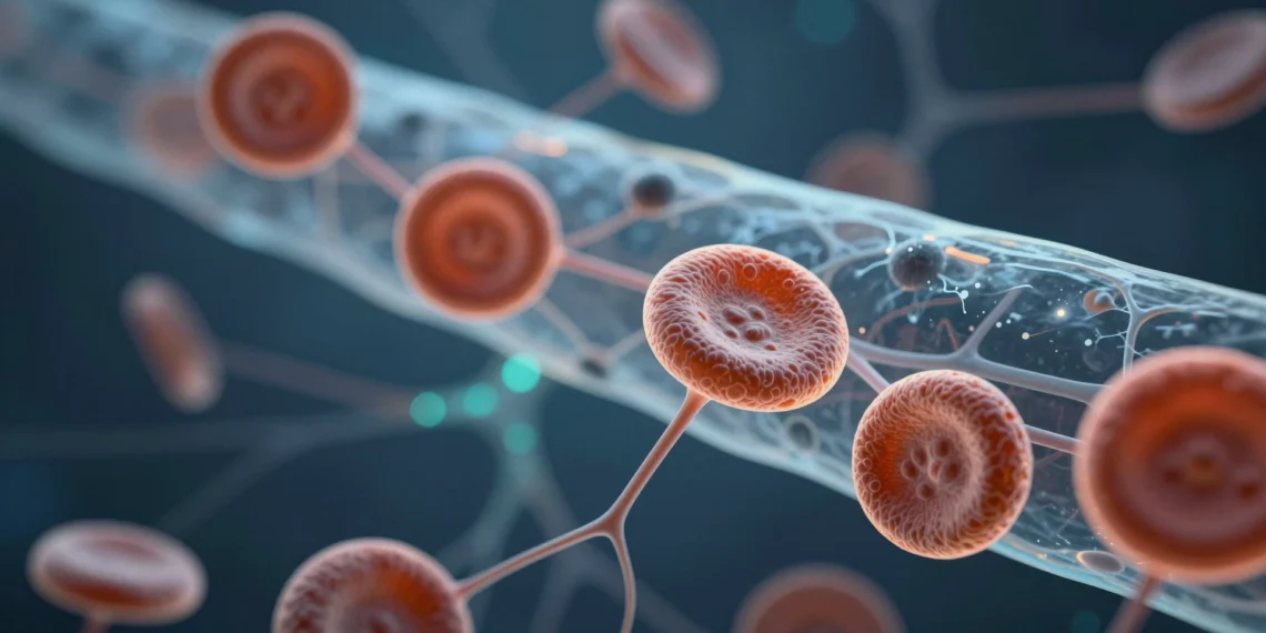 Genes del cerebro activos en células de la sangre: lo que revela la depresión más allá de la mente 1 Células sanguíneas y red neuronal fusionadas, simbolizando el vínculo entre sistema inmunitario y depresión mayor