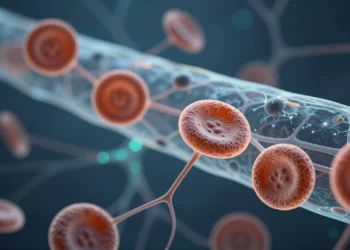 Genes del cerebro activos en células de la sangre: lo que revela la depresión más allá de la mente 10 Células sanguíneas y red neuronal fusionadas, simbolizando el vínculo entre sistema inmunitario y depresión mayor
