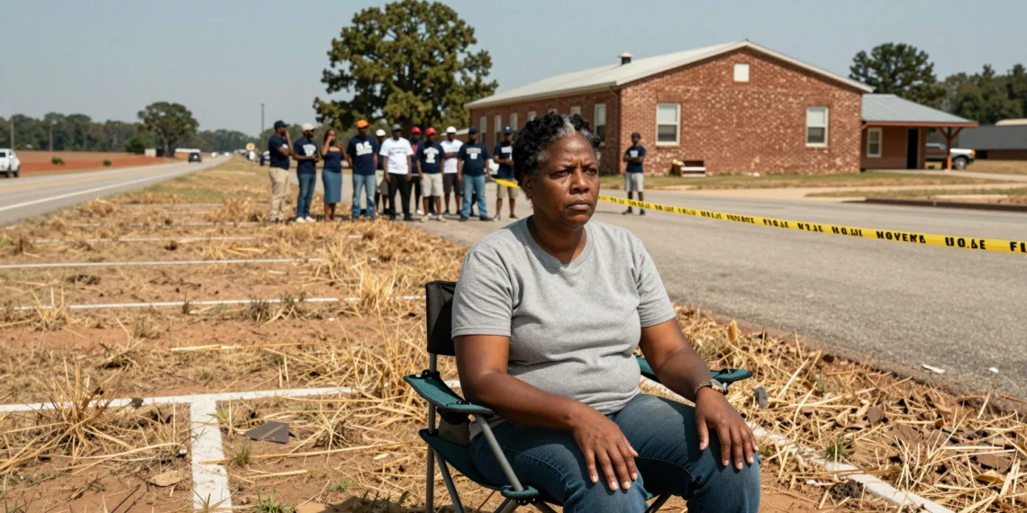 Junto a la ruta donde marchó Luther King, una comunidad sin agua potable planta cara a un gigante de la IA 1 Mujer afroamericana protesta frente a escuela en Alabama contra instalación de IA en comunidad sin agua potable