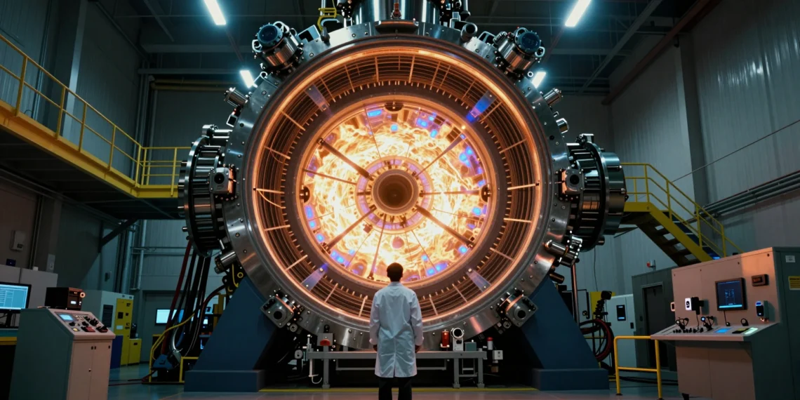 Décadas de investigación, más de 10.000 millones en inversión privada: EE. UU. fija su plan para convertir la fusión nuclear en energía real 1 Científico ante un reactor tokamak de fusión nuclear en instalación de investigación de vanguardia, EE. UU.