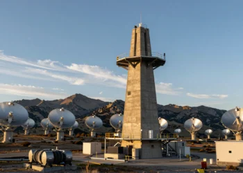 Torre solar de 90 metros con heliostatos en el Pirineo francés para el prototipo de energía solar concentrada