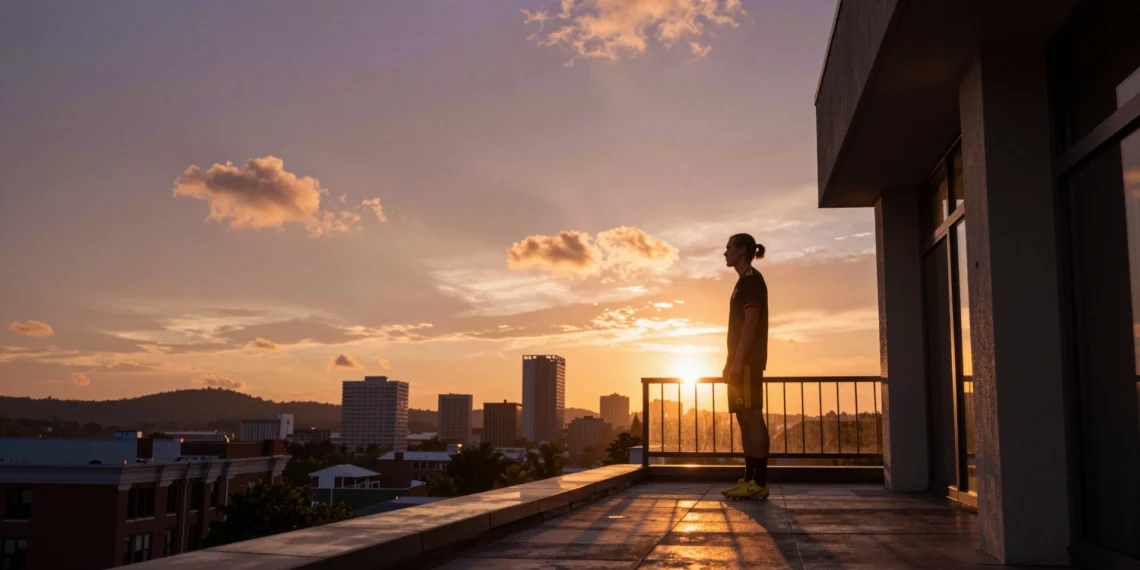 Marcos Llorente se levanta a las 6.30 a ver el amanecer, y media selección española ya le sigue 1 Marcos Llorente contempla el amanecer en una terraza de hotel durante la concentración de la selección española en el Mundial