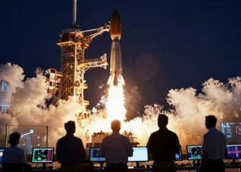 SpaceX sale a bolsa con una valoración de 1,75 billones de dólares, y su mayor apuesta no son los cohetes sino la inteligencia artificial 3 Lanzamiento nocturno de Starship en Texas con ingenieros ante pantallas de bolsa e IA