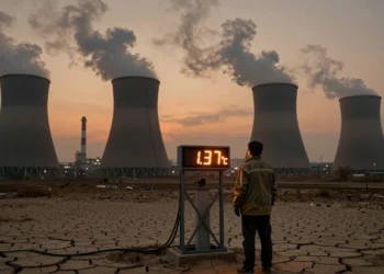 Un estudio con más de 70 científicos cifra el calentamiento humano en 1,37 °C: el umbral crítico podría llegar antes de lo previsto 2 Científico climático observa pantalla con 1,37 °C ante torres industriales humeantes y tierra agrietada al atardecer
