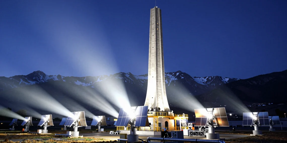 Una torre solar en los Pirineos franceses comienza a probar partículas calentadas a 750 °C para generar electricidad renovable e impulsar la industria 1 Torre solar Themis en los Pirineos franceses rodeada de heliostatos reflejando luz solar concentrada hacia el receptor