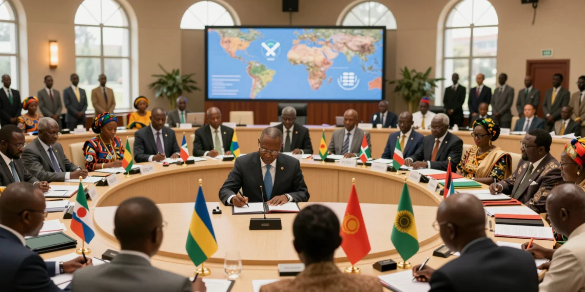 África deja de ser espectadora del clima: 54 países acuerdan una hoja de ruta común antes de la COP30 1 Diplomáticos africanos firman acuerdo climático conjunto en la sala de la Unión Africana en Addis Abeba ante la COP30