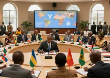 Diplomáticos africanos firman acuerdo climático conjunto en la sala de la Unión Africana en Addis Abeba ante la COP30