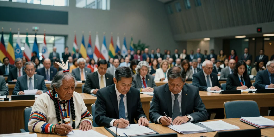 Ciudades, empresas e indígenas se suman a la lucha climática, pero sus compromisos aún buscan demostrar su peso real 1 Líder indígena y ejecutivo corporativo junto a alcaldes y diplomáticos en asamblea de la ONU sobre acción climática