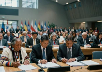 Líder indígena y ejecutivo corporativo junto a alcaldes y diplomáticos en asamblea de la ONU sobre acción climática