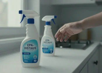 No todos los desinfectantes matan el coronavirus: lo que la etiqueta de tu producto no siempre dice claramente 7 Mano dudando ante un spray desinfectante genérico junto a un producto registrado contra el coronavirus en una cocina
