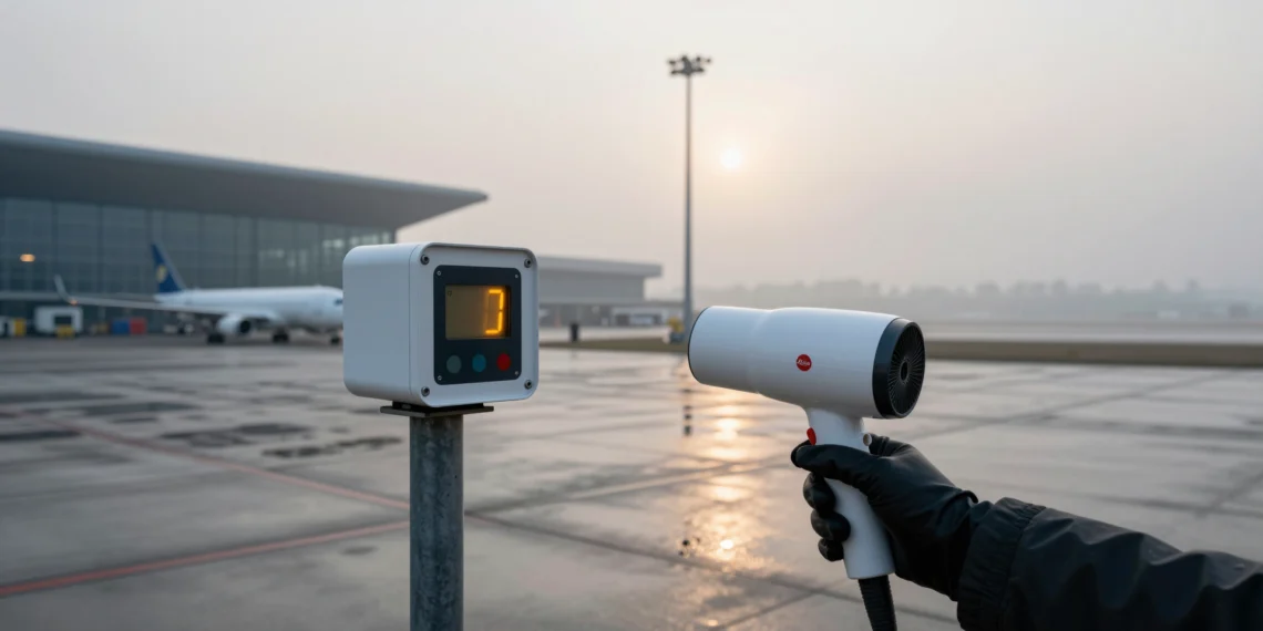 Alguien usó un secador de pelo para ganar 20.000 dólares apostando al tiempo, y los expertos advierten que eso es solo el principio 1 Mano enguantada apuntando un secador de pelo a un sensor meteorológico en el aeropuerto Charles de Gaulle