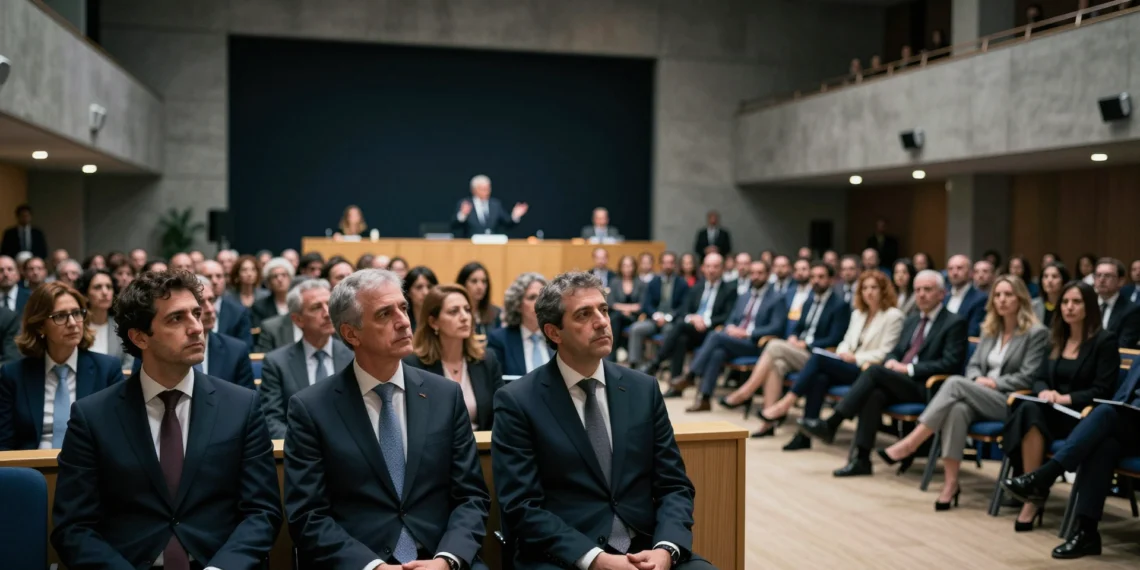 De la ruptura al pacto: Vox abraza una "nueva etapa" en los gobiernos autonómicos con el PP después de meses de choque permanente 1 Dirigentes de Vox y el PP en un auditorio político formal durante un acto de reconciliación institucional en España