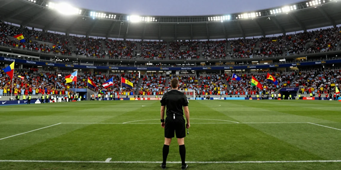 Slavko Vincic, el árbitro esloveno con historial en ambas selecciones, dirigirá la gran final del Mundial entre España y Argentina 1 Árbitro en el círculo central del MetLife Stadium ante aficionados de España y Argentina en la final del Mundial