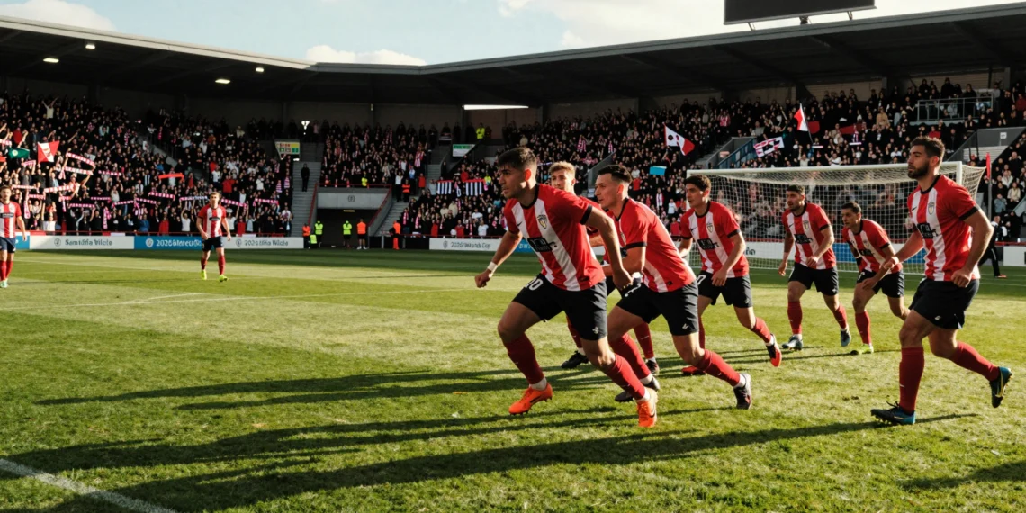 Athletic aplasta al Leioa en pretemporada mientras el mundo se prepara para la gran final del Mundial 2026 1 Jugadores del Athletic Club de Bilbao con camiseta rojiblanca presionan hacia portería rival en partido de pretemporada