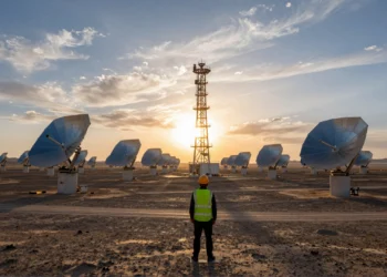 China apuesta por la energía solar de concentración en su nuevo Plan Quinquenal para resolver uno de sus mayores problemas energéticos 5 Ingeniero chino ante una planta solar de concentración con heliostatos y torre receptora en el desierto