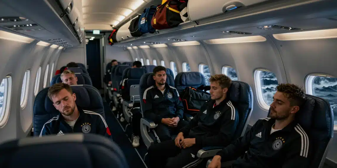 Ecuador tardó nueve horas en un vuelo de tres: el viaje silencioso que puede decidir un partido del Mundial 1 Jugadores de fútbol agotados en un avión comercial durante un largo viaje transcontinental antes del Mundial