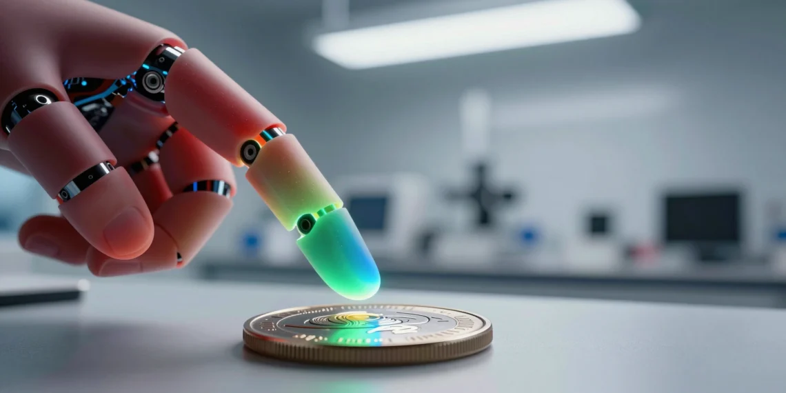 Investigadores europeos crean una yema de dedo robótica que "siente" en color con resolución de 100 micrómetros 1 Yema de dedo robótica con piel de silicona que emite colores al presionar una moneda metálica en un laboratorio europeo