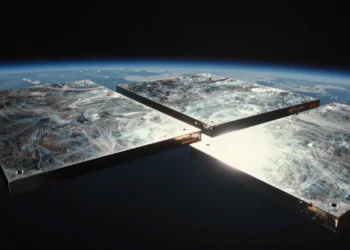 Dos placas de metal que no se pegan en la Tierra pueden fundirse en una sola pieza al llegar al espacio 3 Dos placas metálicas pulidas fusionándose en el espacio exterior con la Tierra al fondo